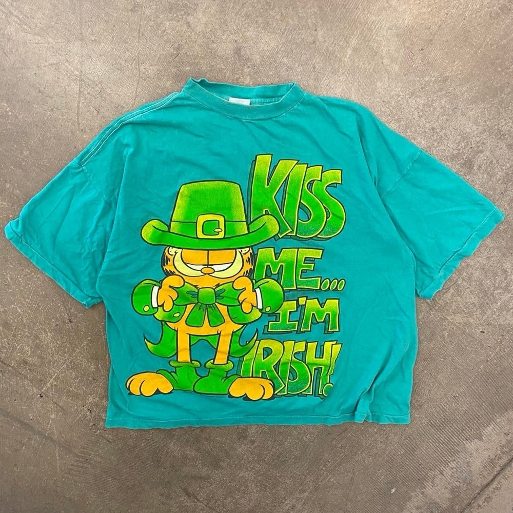 Vintage 90s Garfield Kiss Me I'm Irish Single Stitch Shirt St. Patrick's Day XL